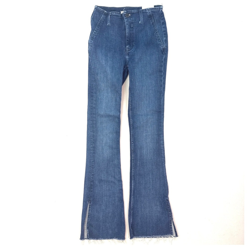We The Free Free People High Rise Flare Jeans Blue Slit Hem Size 26